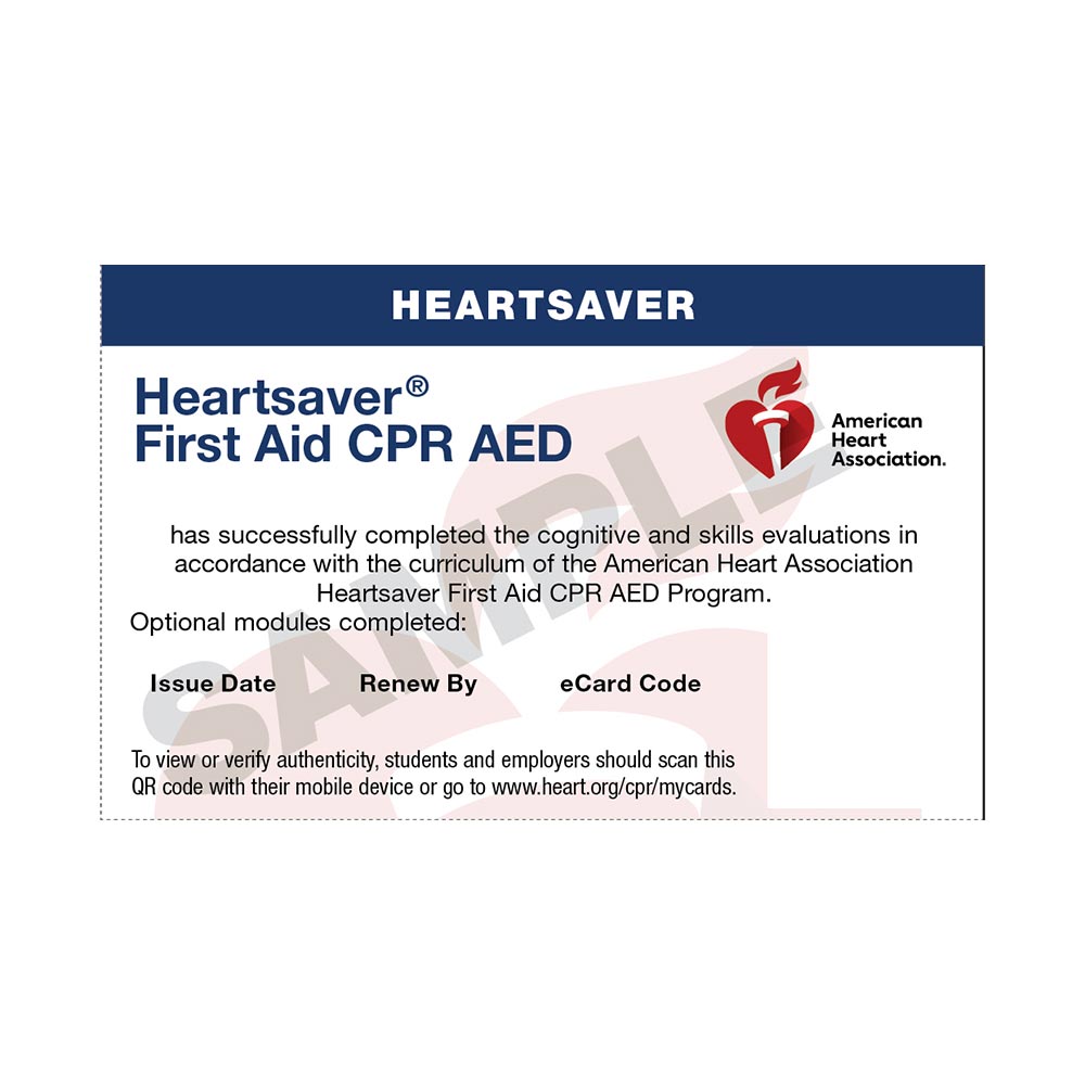 2020 AHA Heartsaver® First Aid CPR AED eCard LifeTek Inc